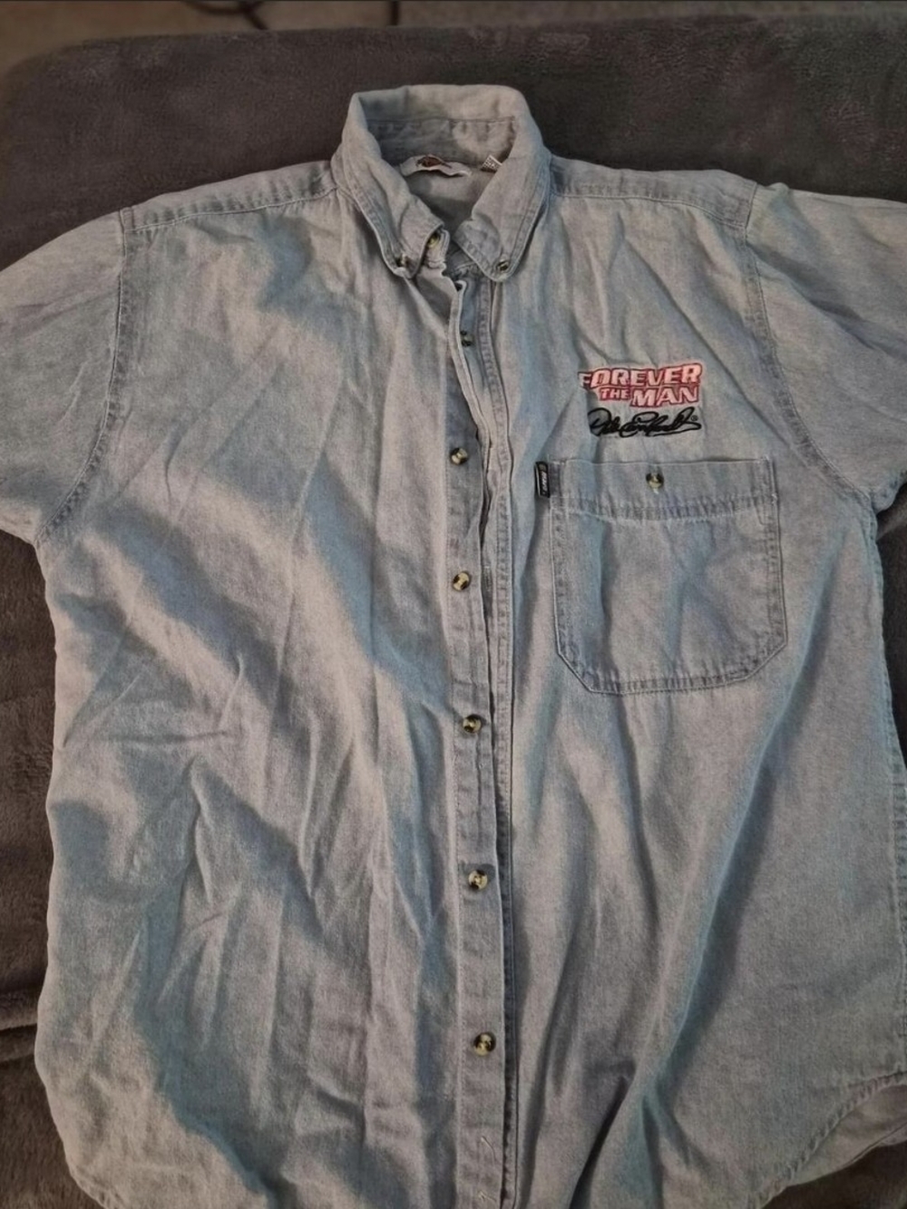Dale Earnhardt Forever The Man Light Blue Denim Button-Down Shirt